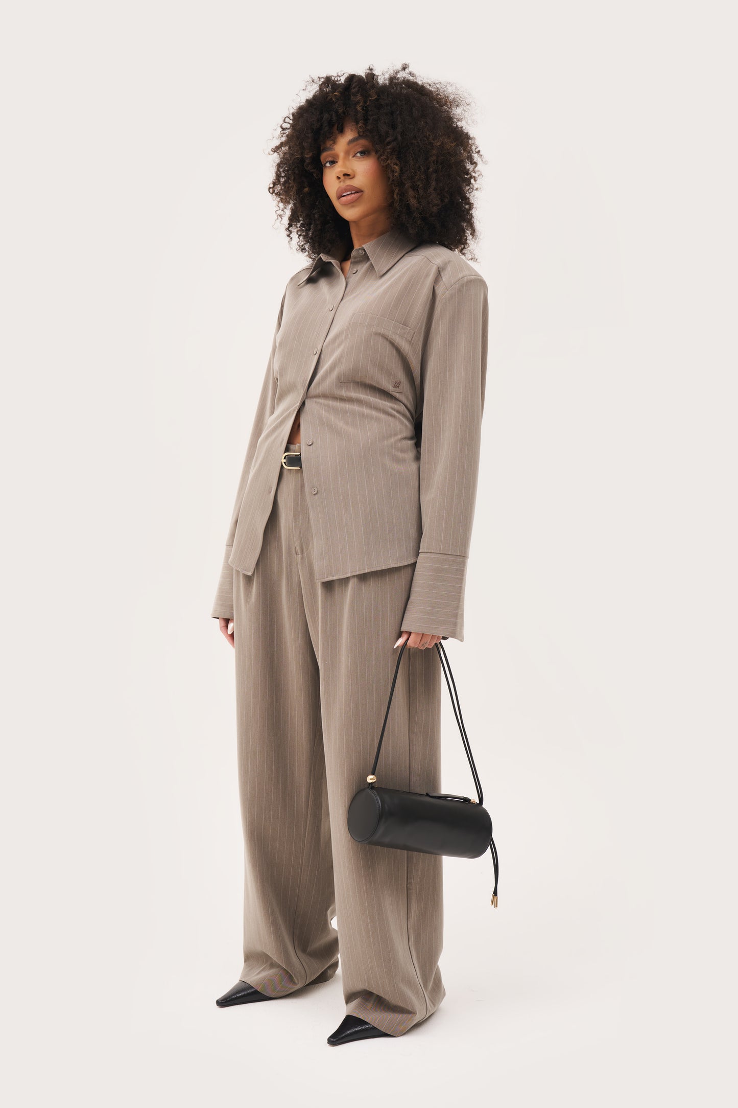 Pinstripe Oversized Shirt - Taupe