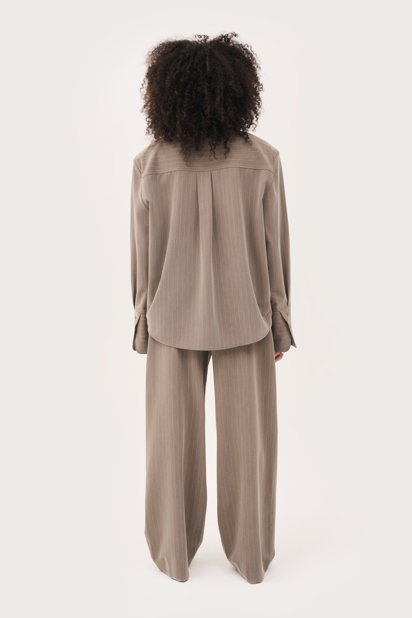 Pinstripe Oversized Shirt - Taupe