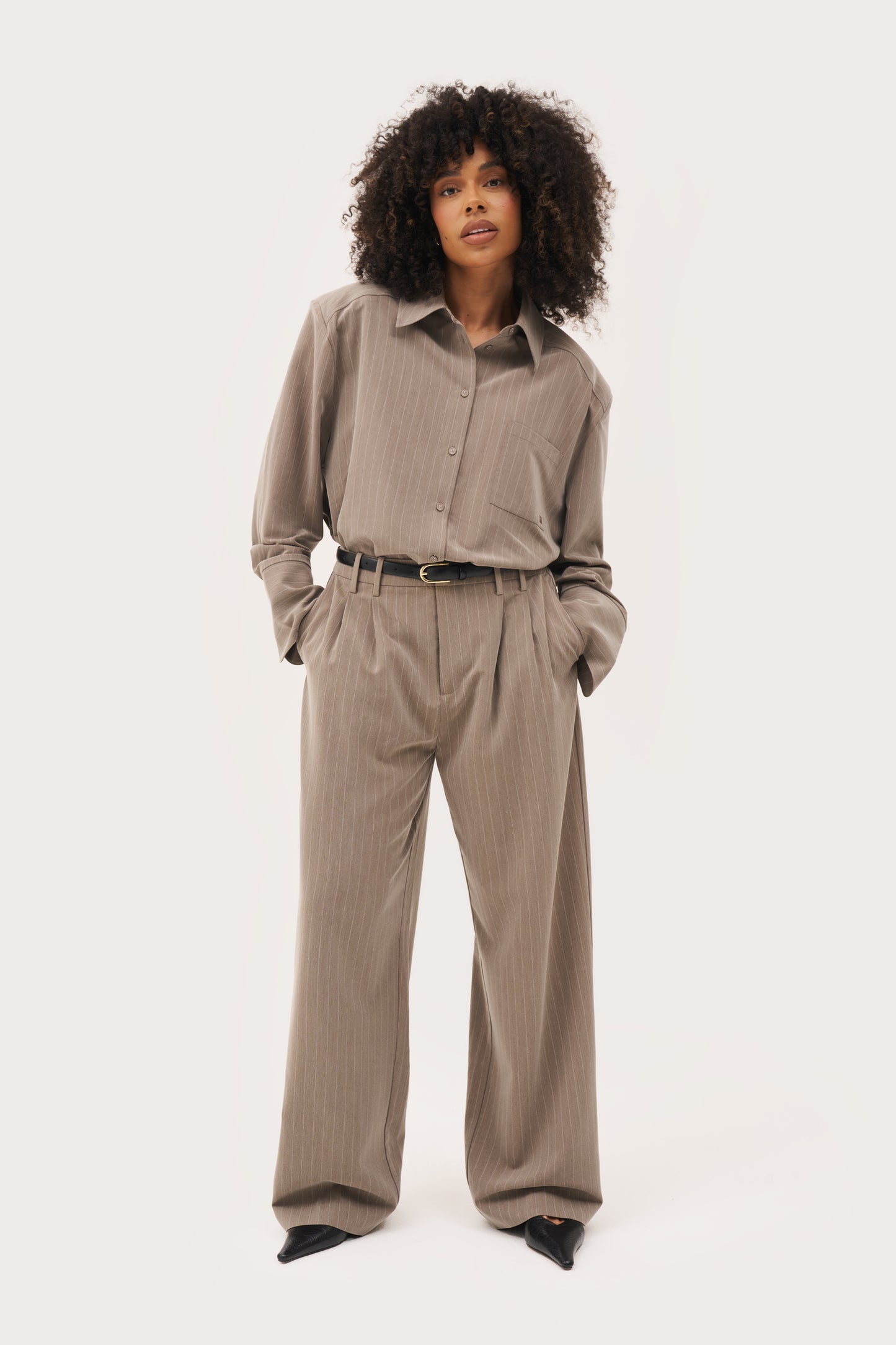 Pinstripe Tailored Trousers - Taupe