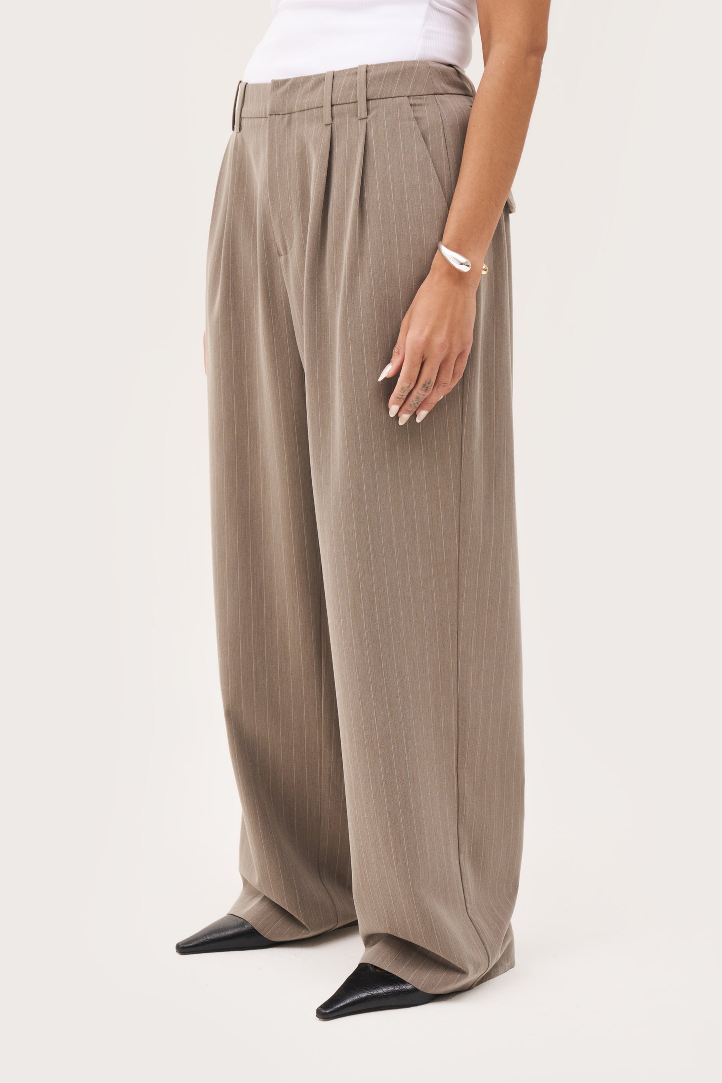 Pinstripe Tailored Trousers - Taupe