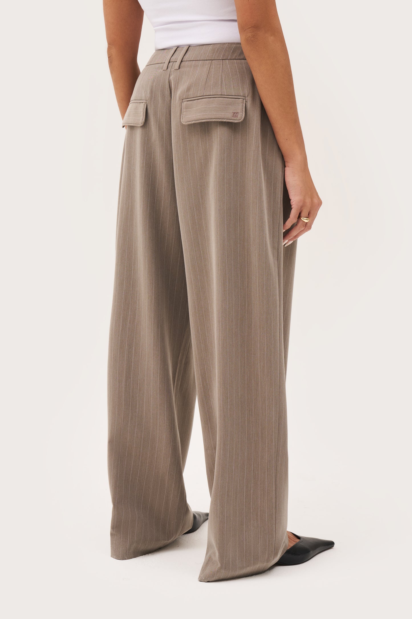 Pinstripe Tailored Trousers - Taupe