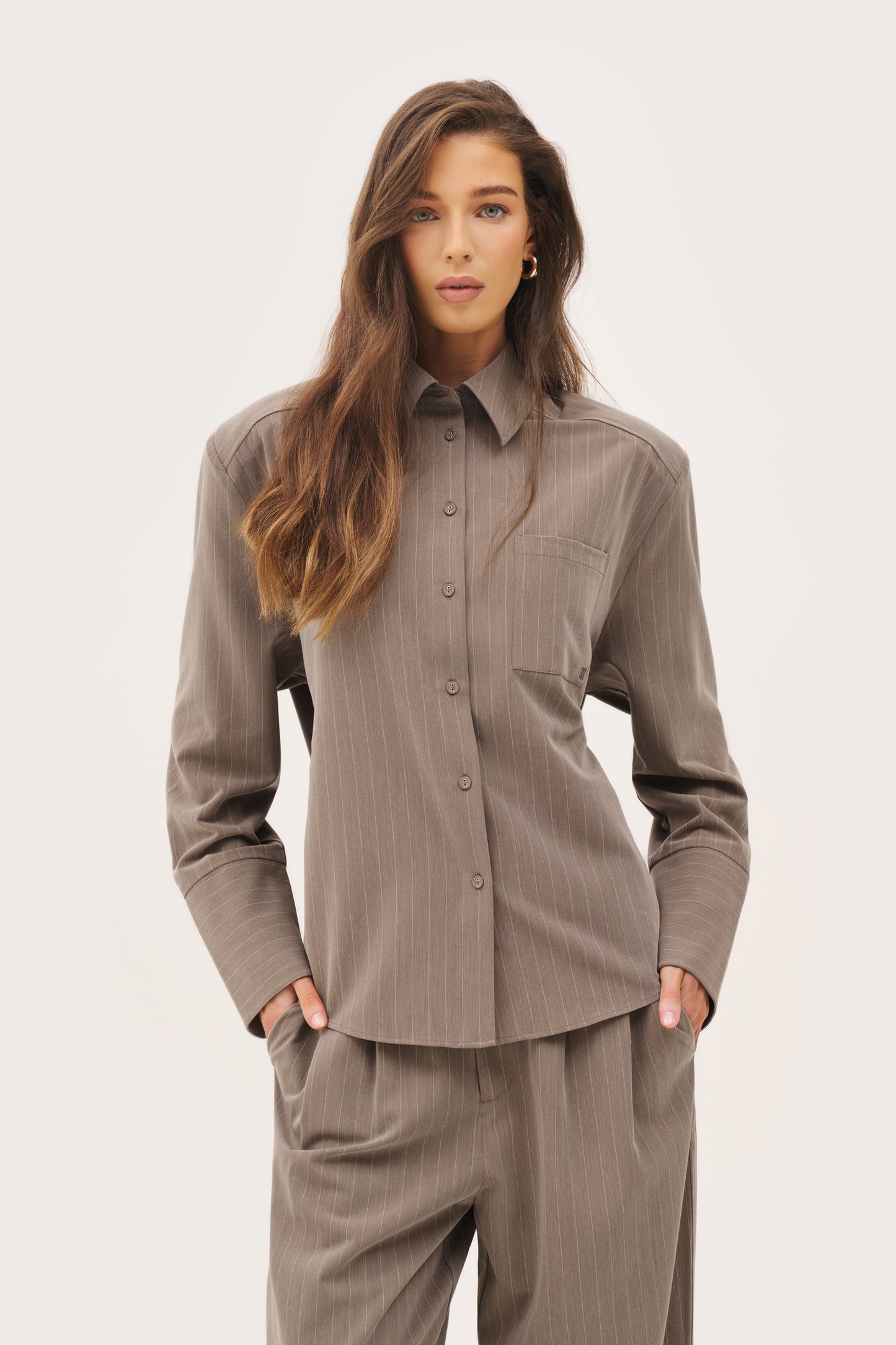 Pinstripe Oversized Shirt - Taupe
