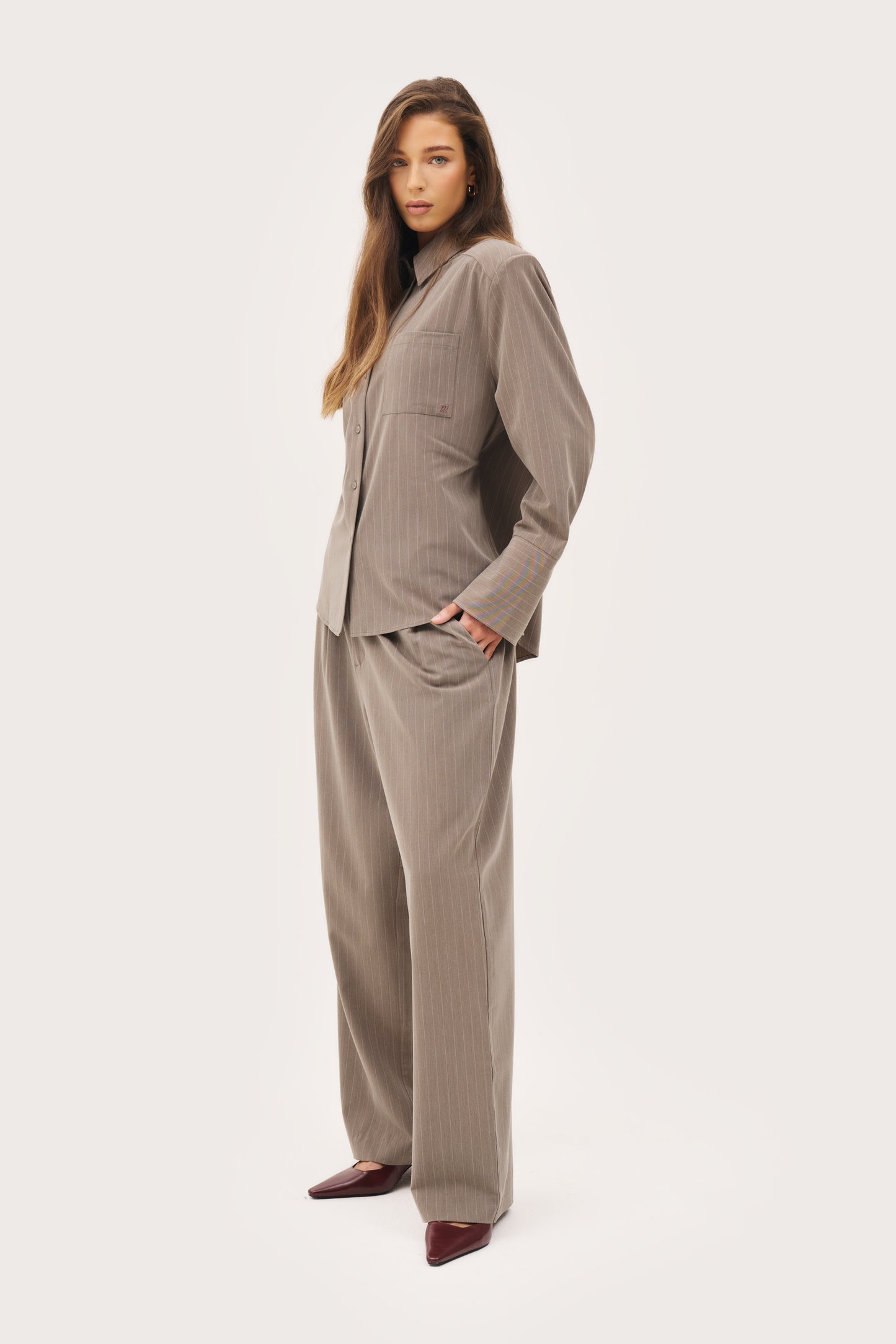 Pinstripe Oversized Shirt - Taupe