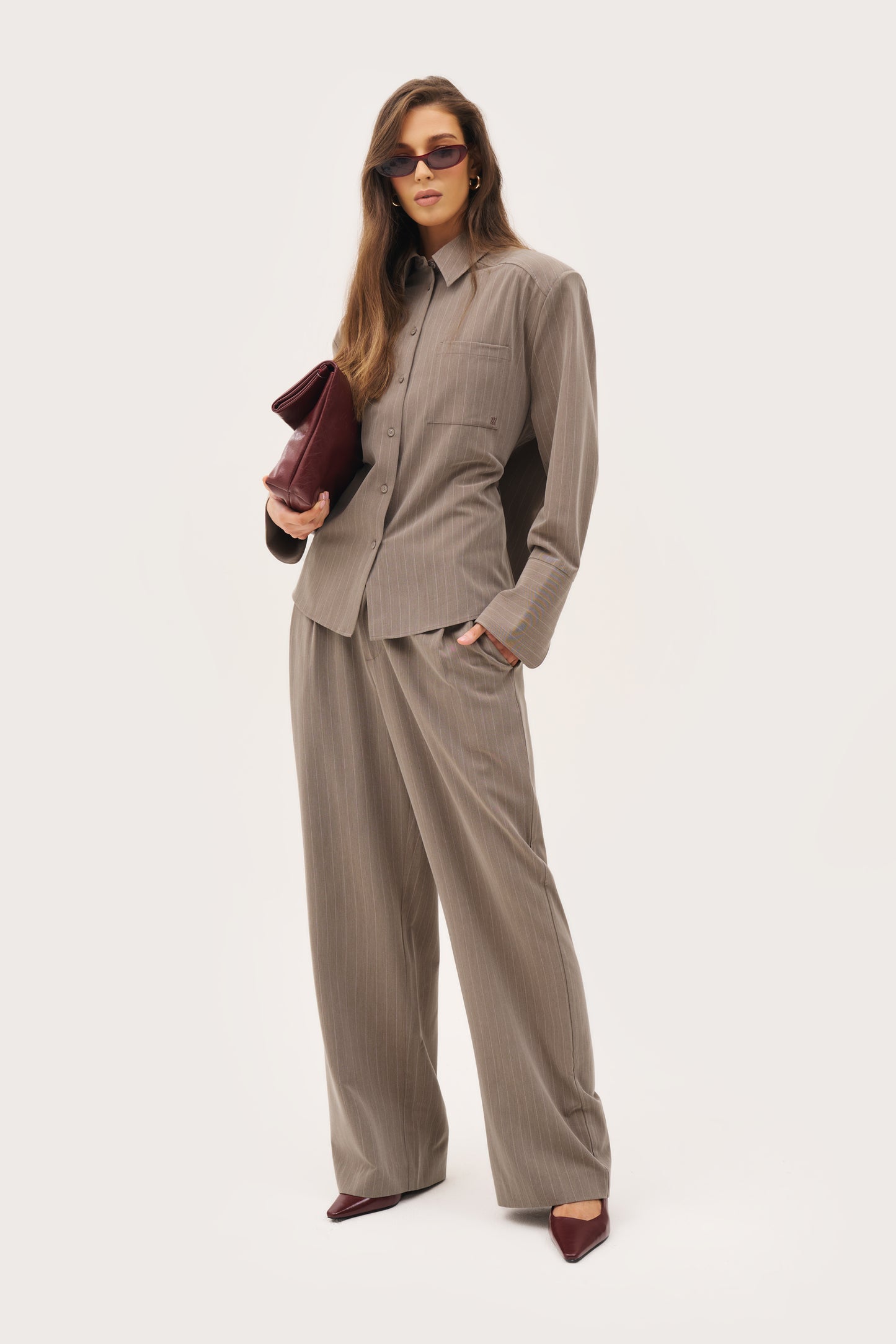Pinstripe Tailored Trousers - Taupe