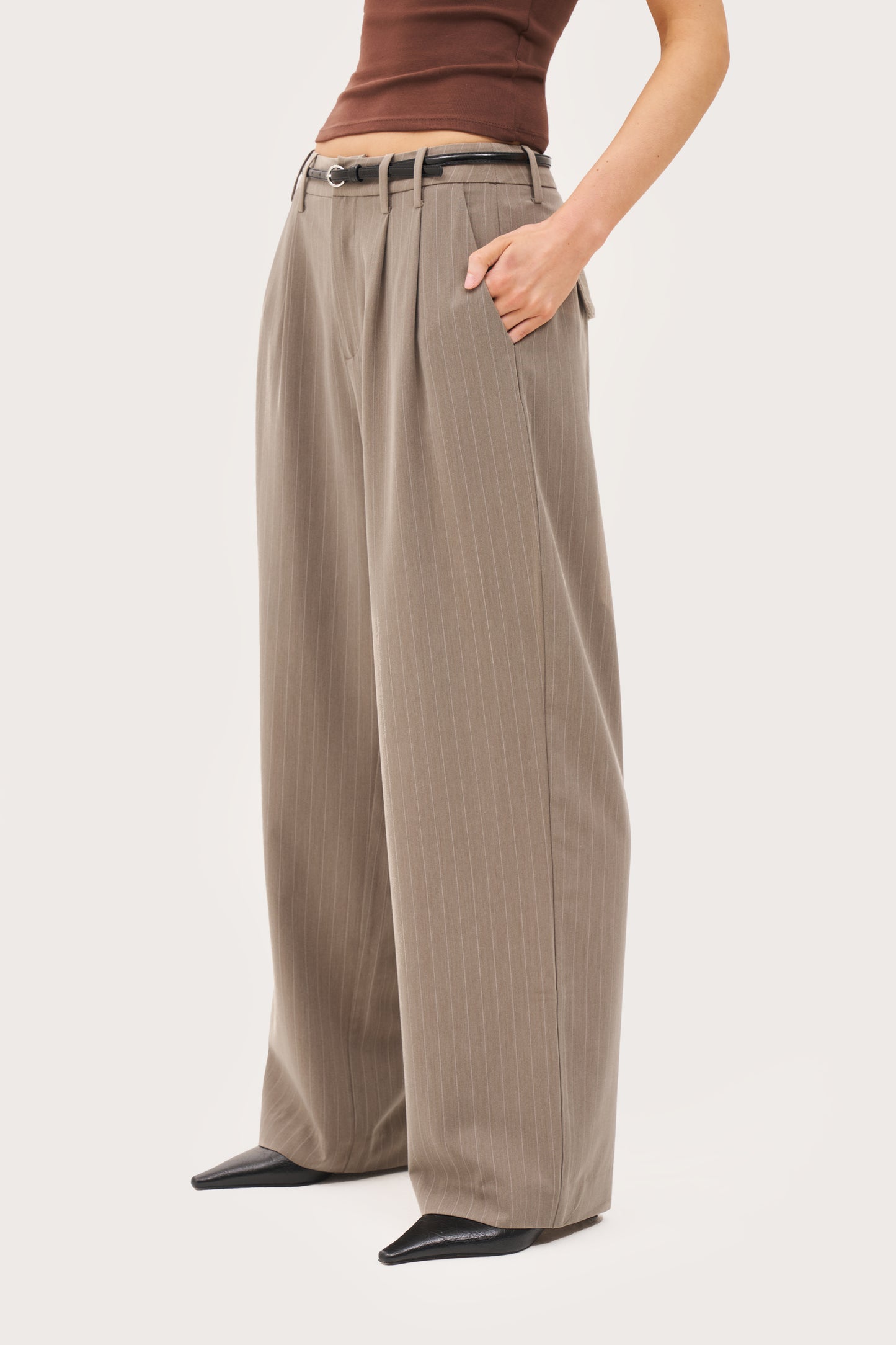 Pinstripe Tailored Trousers - Taupe