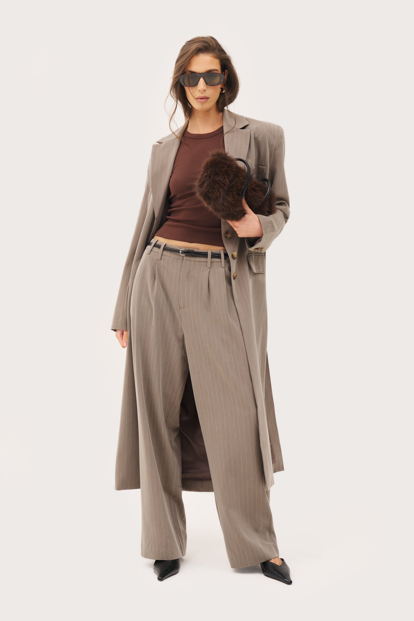 Pinstripe Tailored Trousers - Taupe