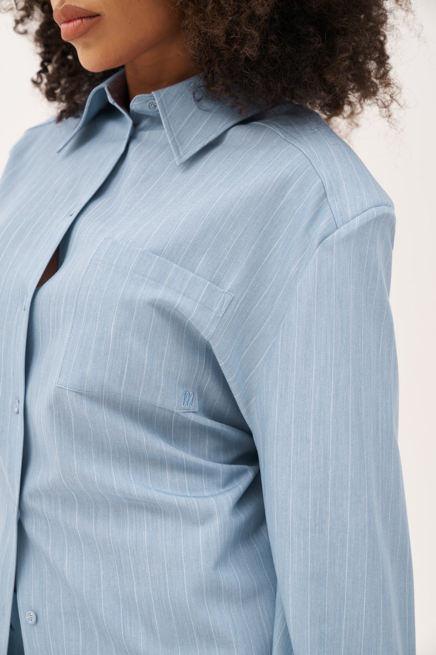 Pinstripe Oversized Shirt - Washed Blue