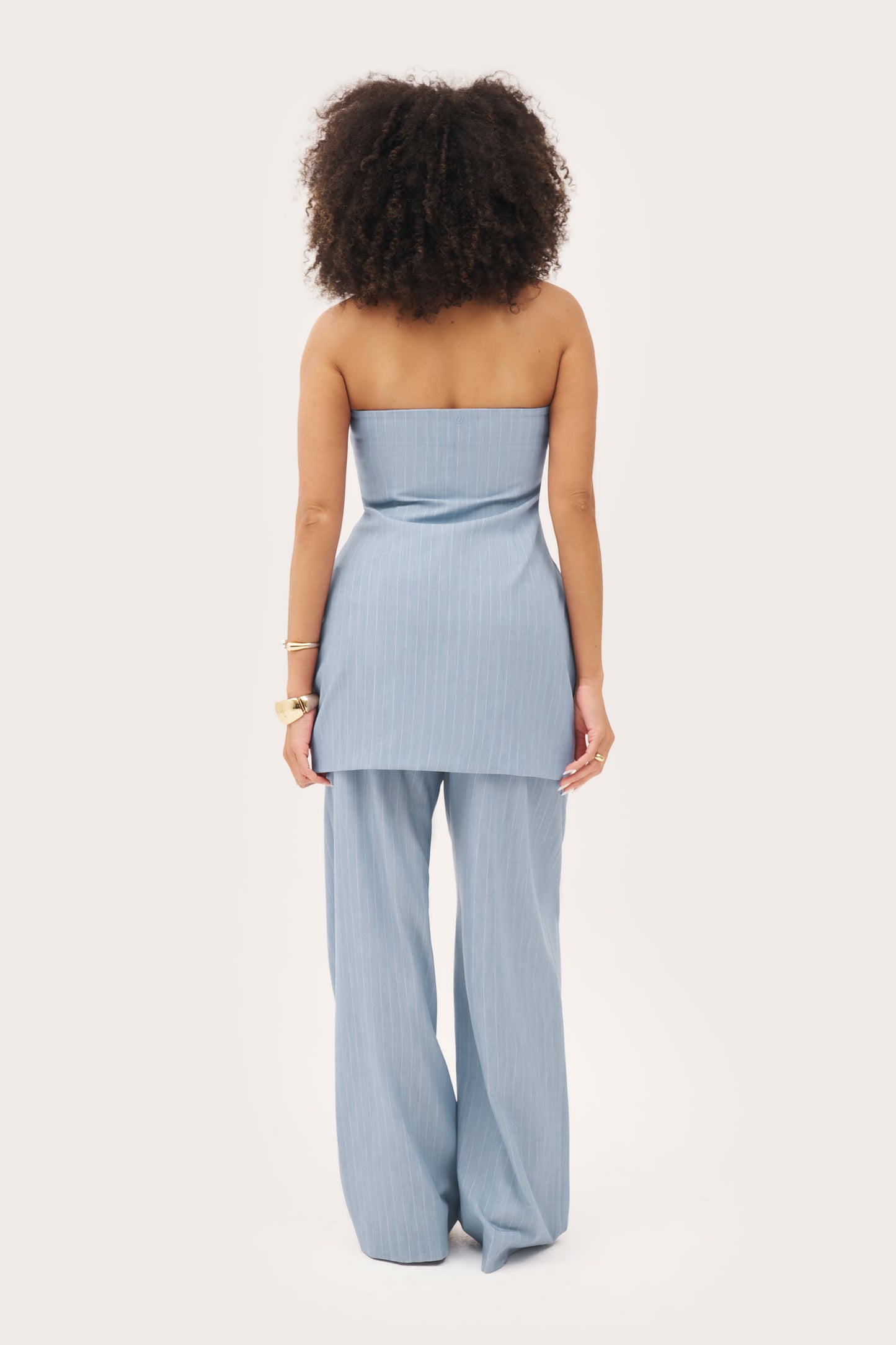 Pinstripe Bandeau Dress - Washed Blue