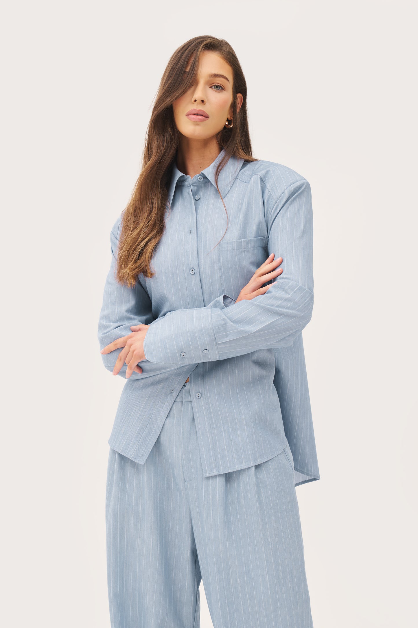 Pinstripe Oversized Shirt - Washed Blue
