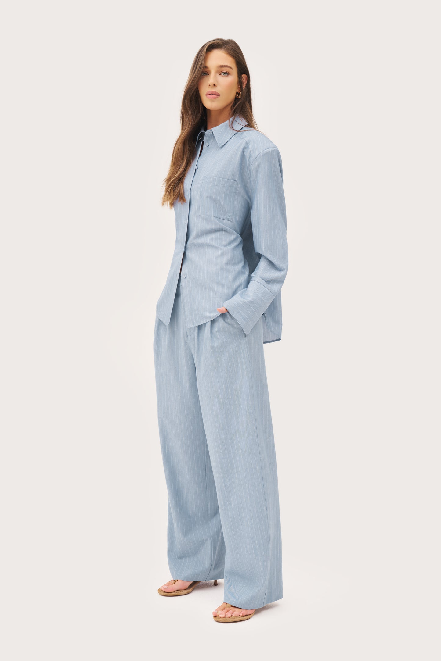 Pinstripe Oversized Shirt - Washed Blue