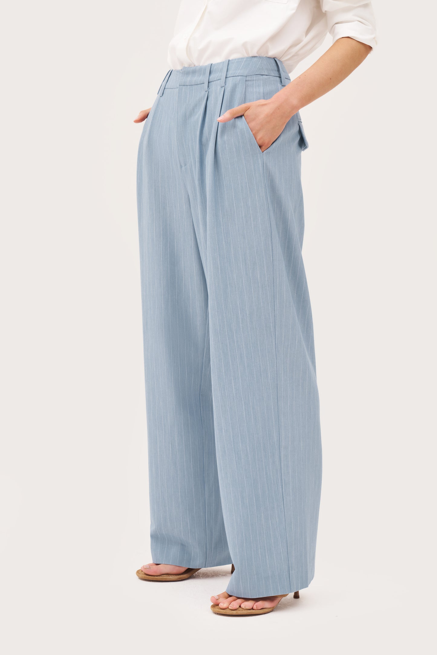 Pinstripe Tailored Trousers - Washed Blue