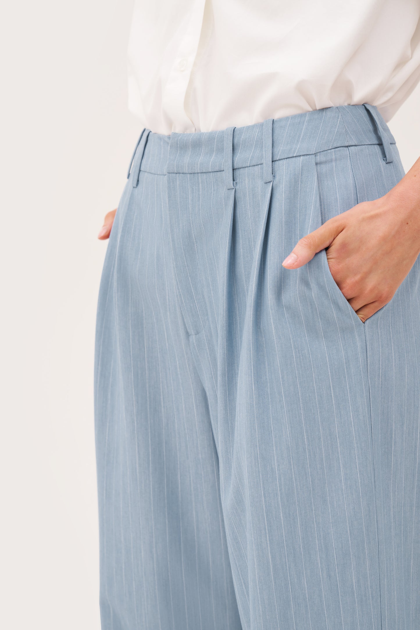 Pinstripe Tailored Trousers - Washed Blue