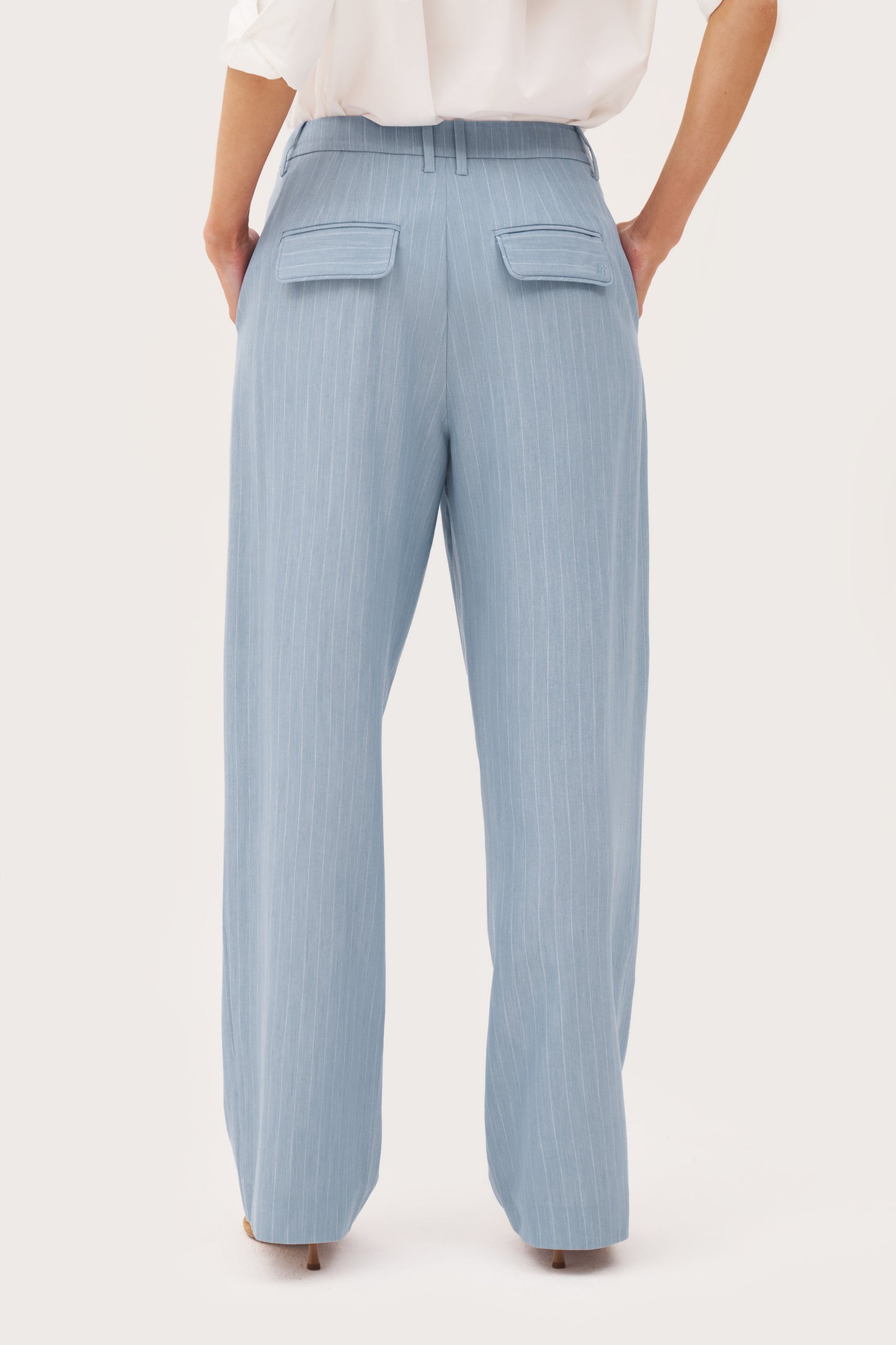 Pinstripe Tailored Trousers - Washed Blue