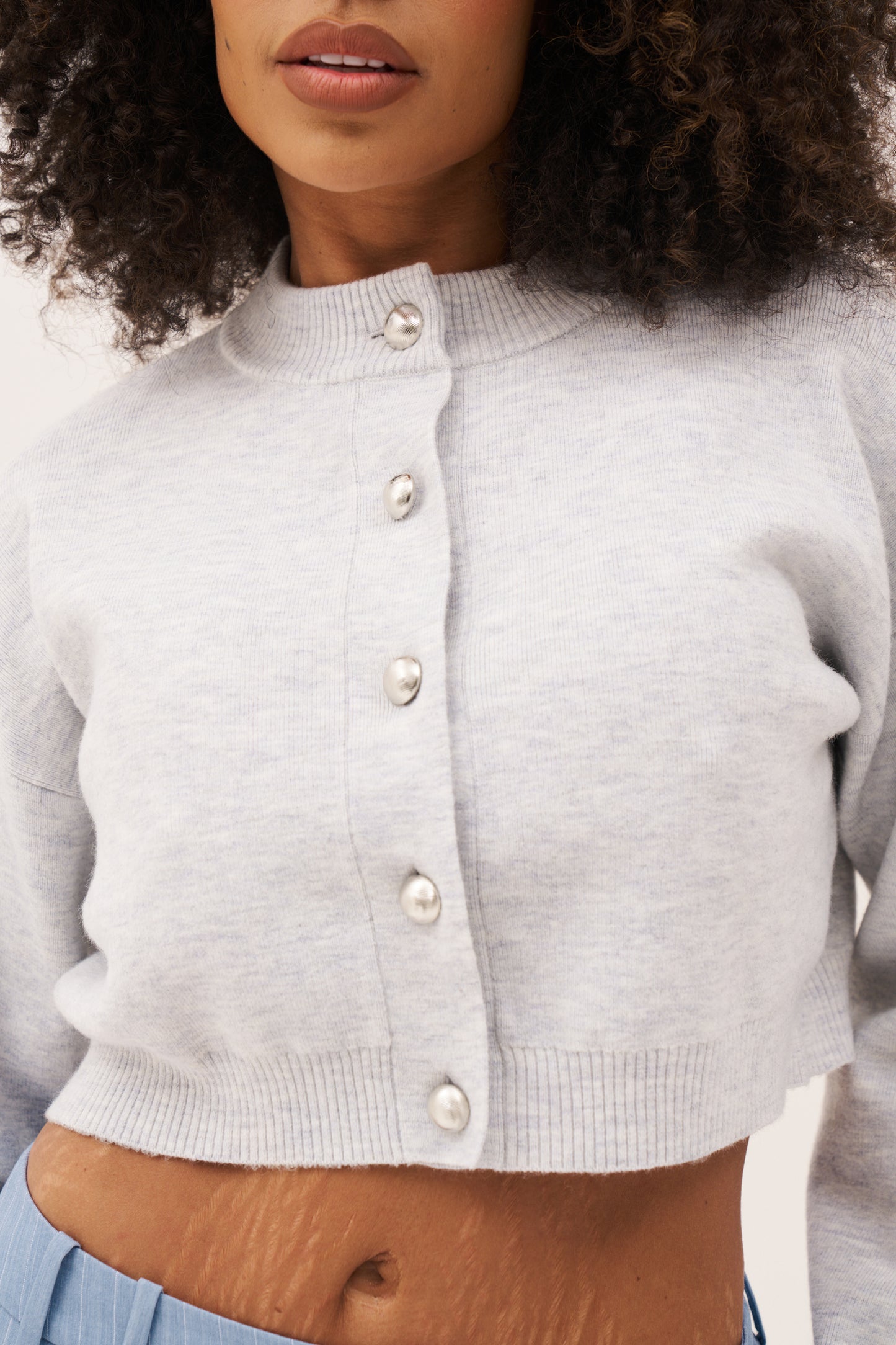Cosy Cropped Cardigan - Light Grey Marl