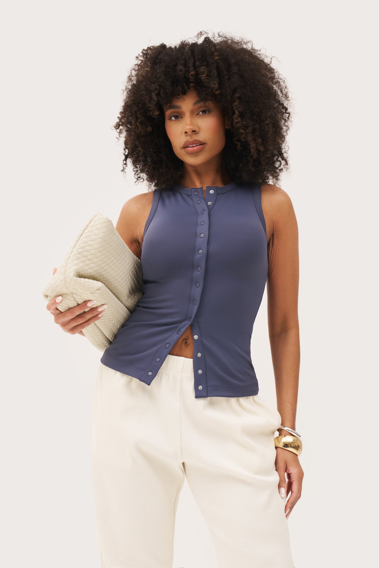 Contour Popper Top - Petrol Blue