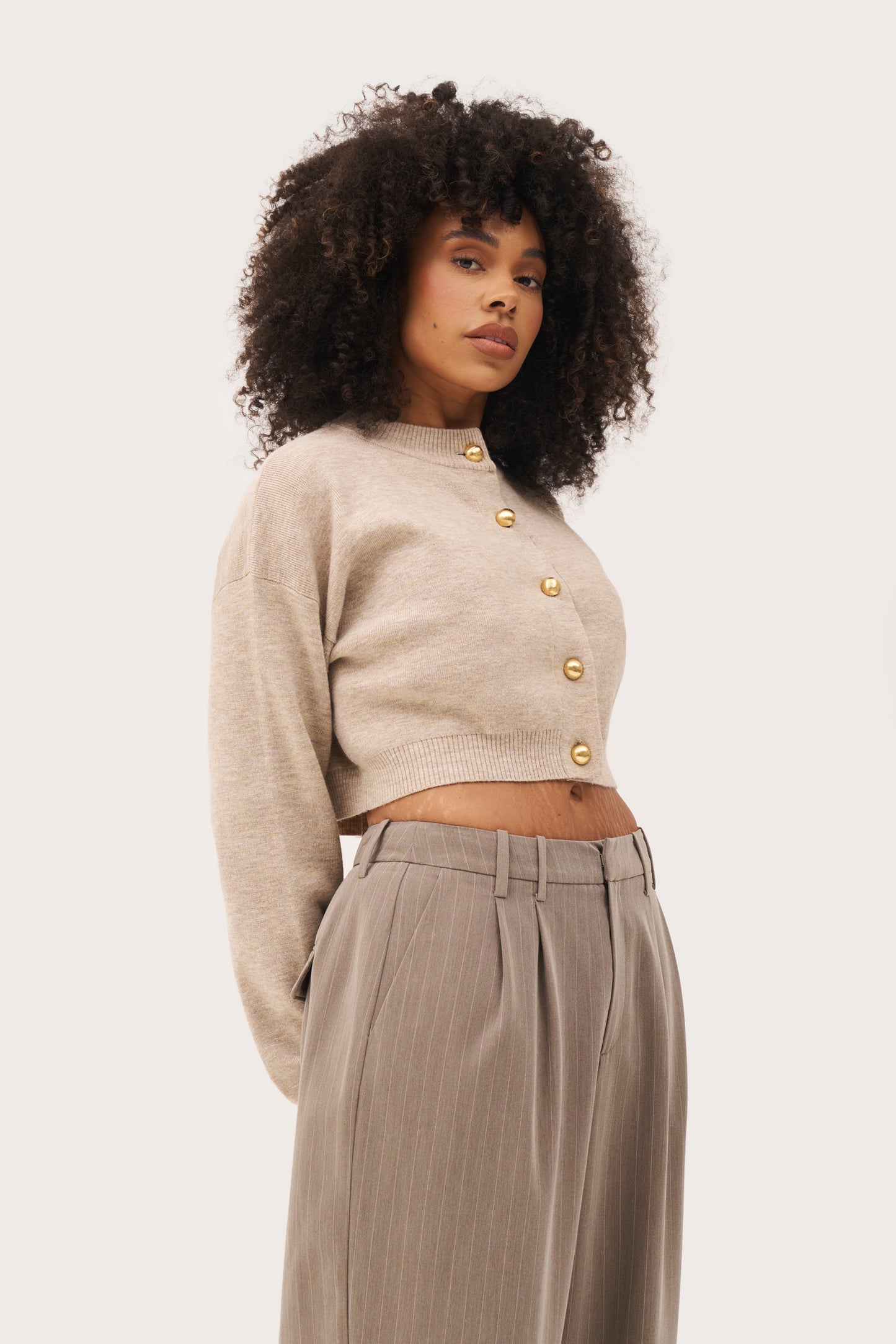 Cosy Cropped Cardigan - Beige Marl