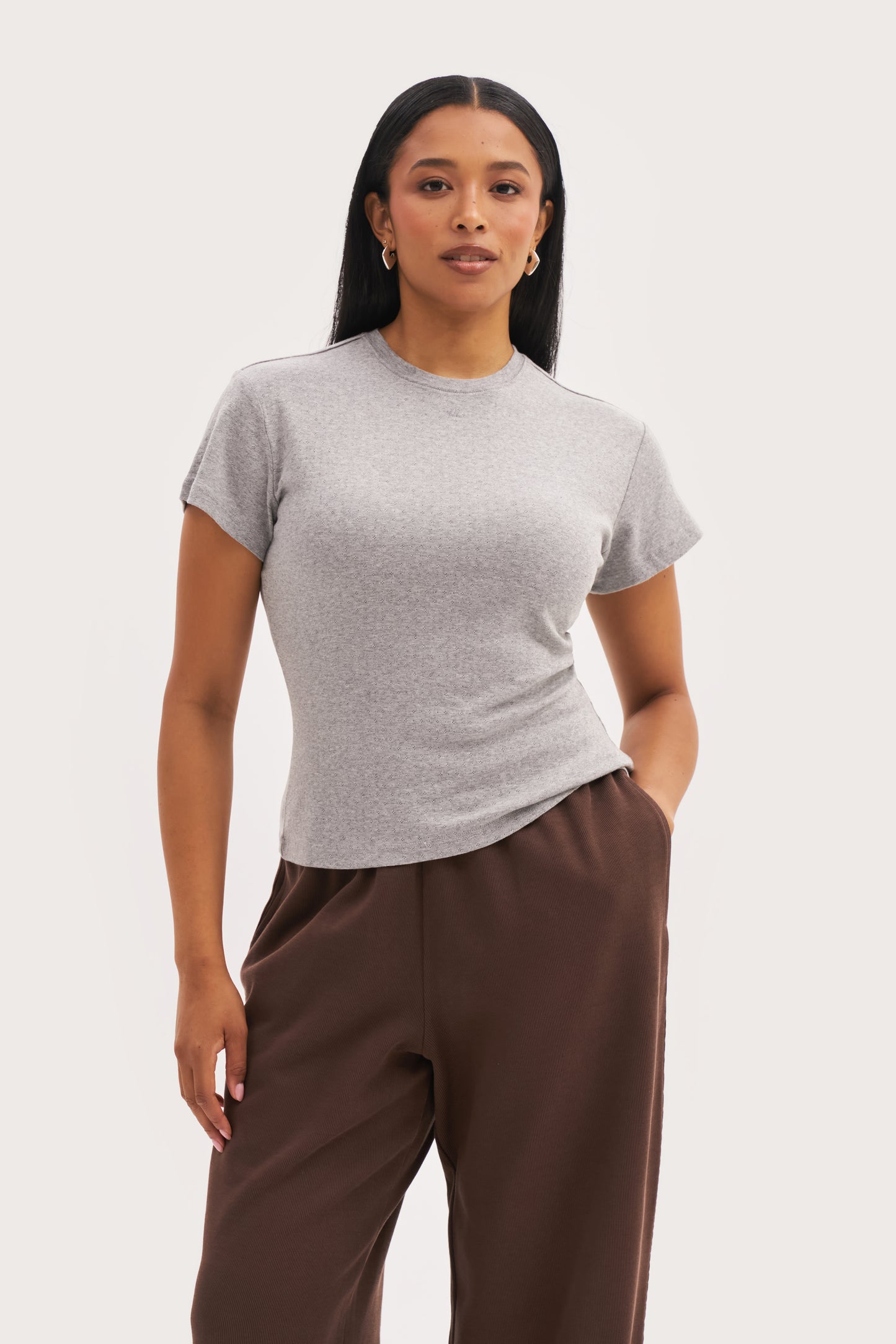 Dreamer Pointelle Tee - Grey Marl
