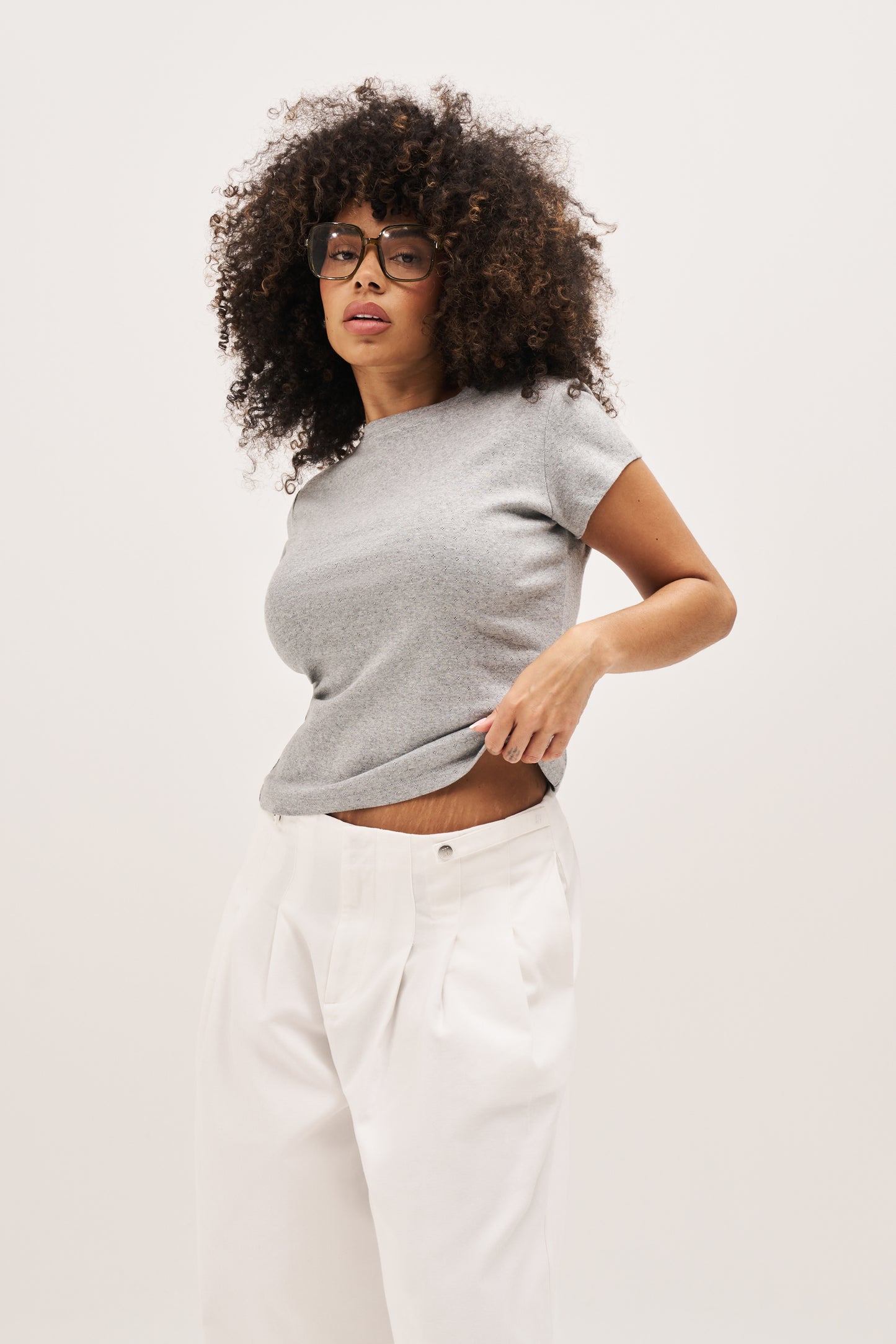 Dreamer Pointelle Tee - Grey Marl