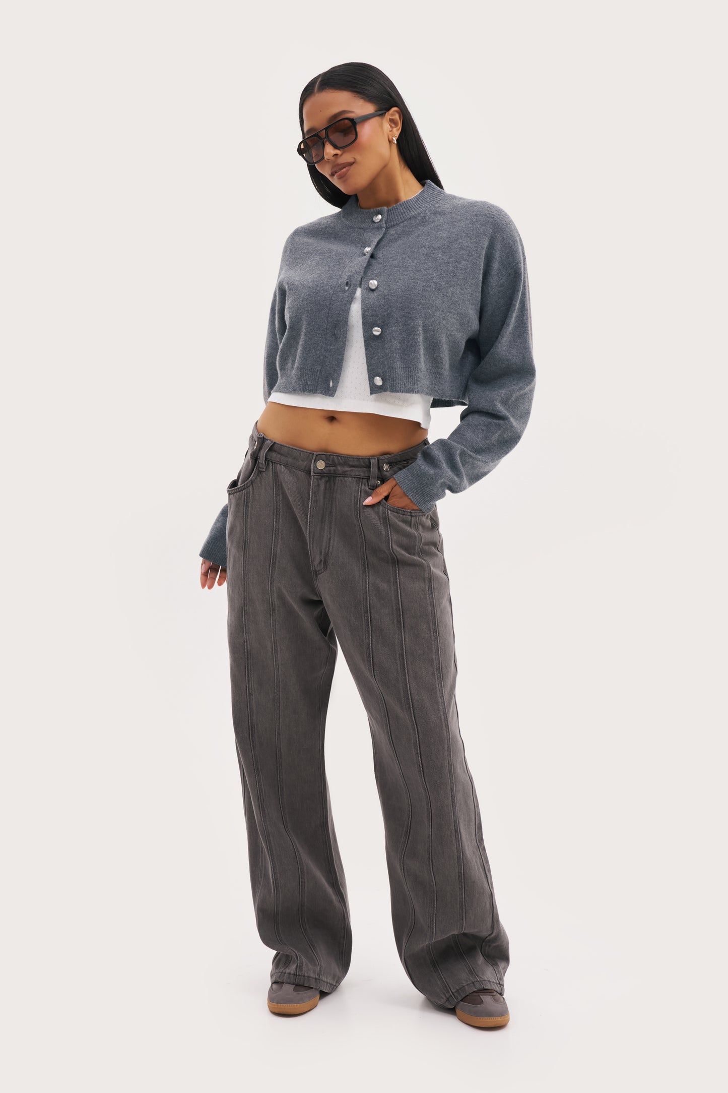 Cosy Cropped Cardigan - Grey