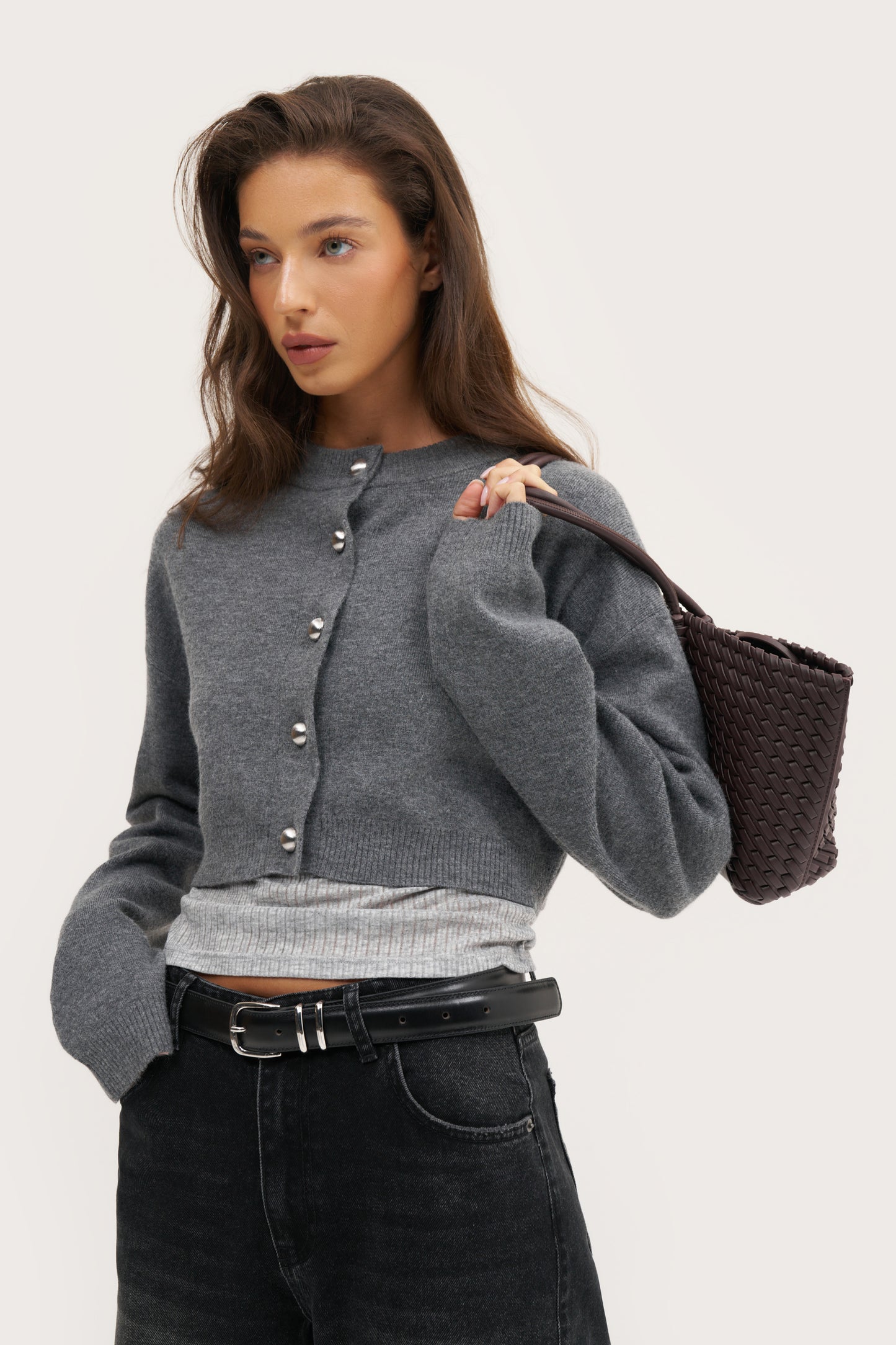 Cosy Cropped Cardigan - Grey