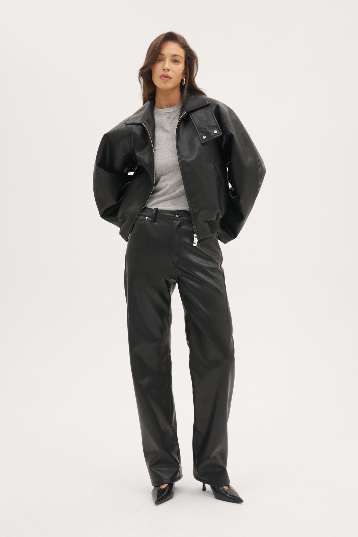 Barrel Leather-Effect Trousers - Black