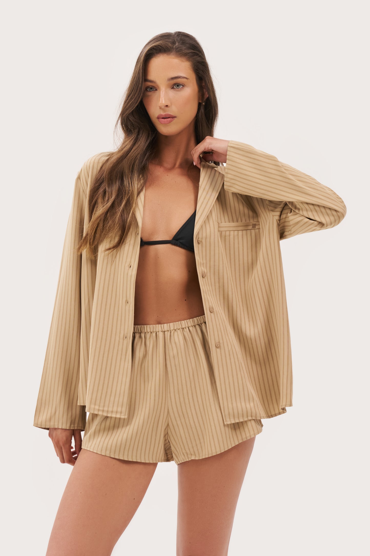 Treble Stripe Overshirt - Sand