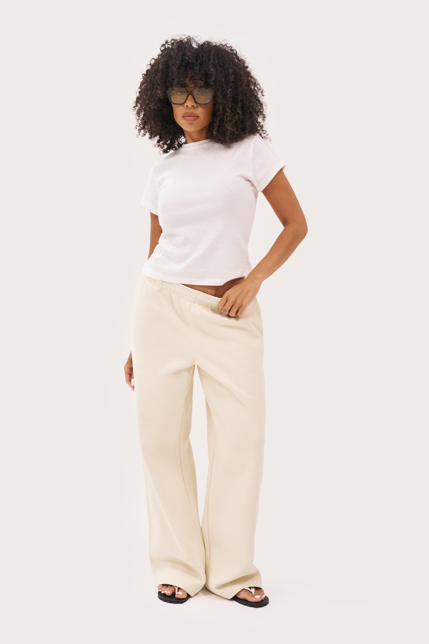 Daily Errands Wide Leg Joggers - Vintage White