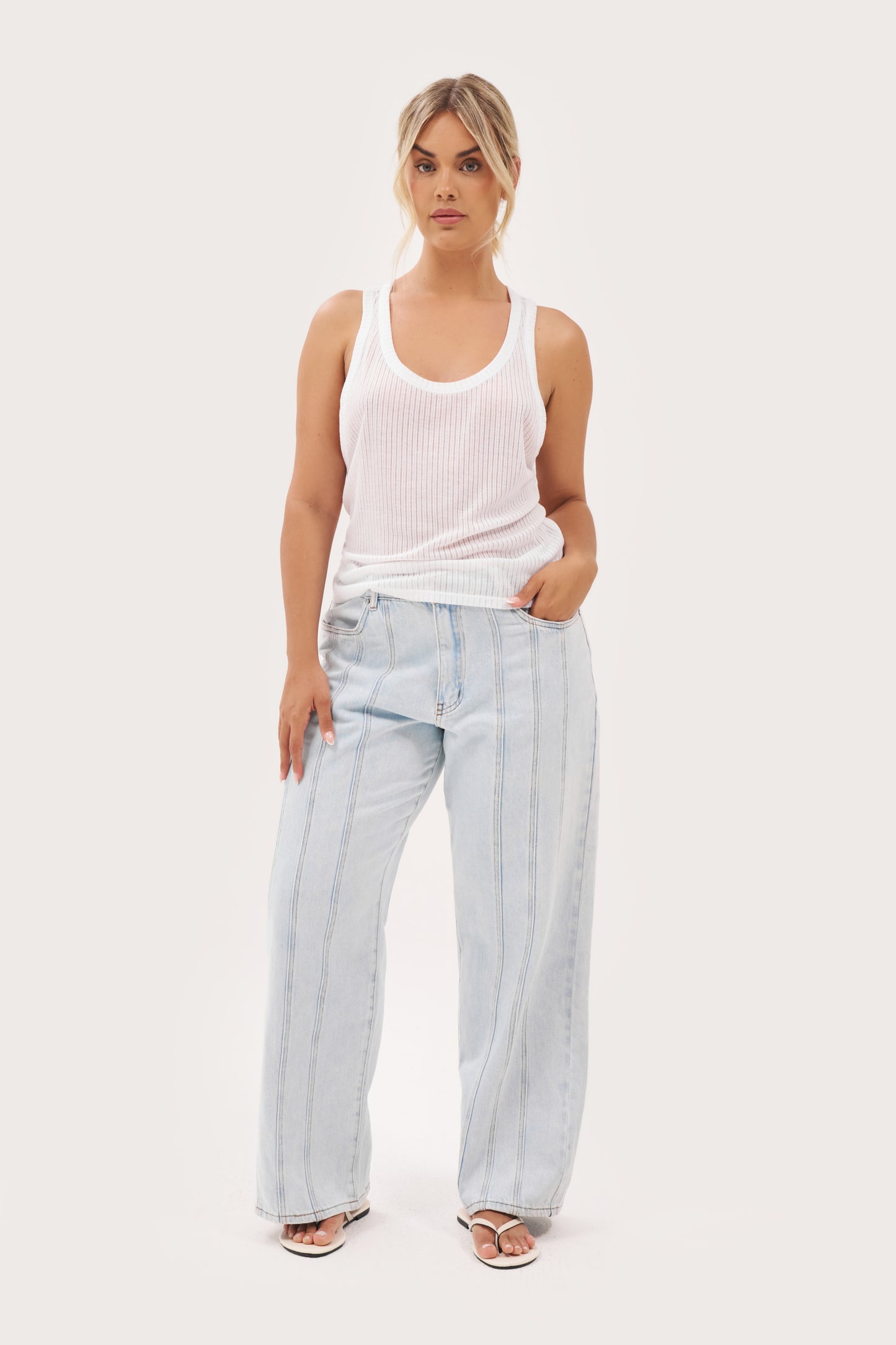 Semi Sheer Y Back Vest - White