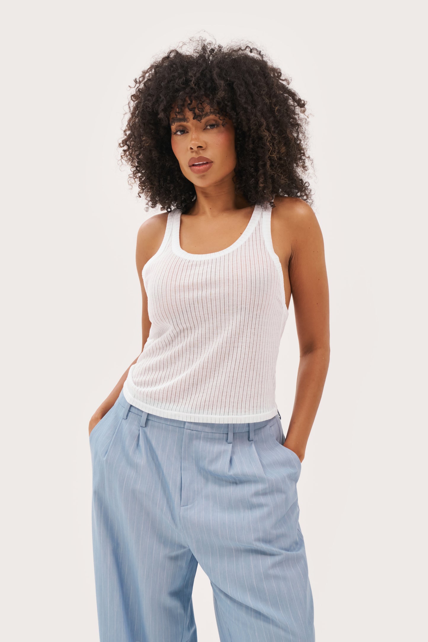 Semi Sheer Y Back Vest - White