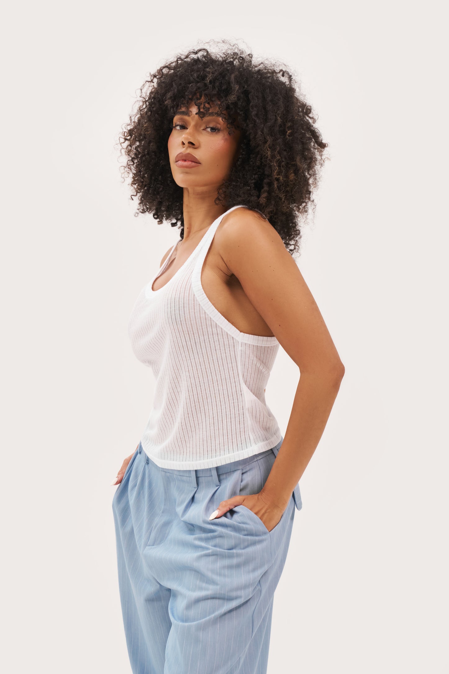 Semi Sheer Y Back Vest - White