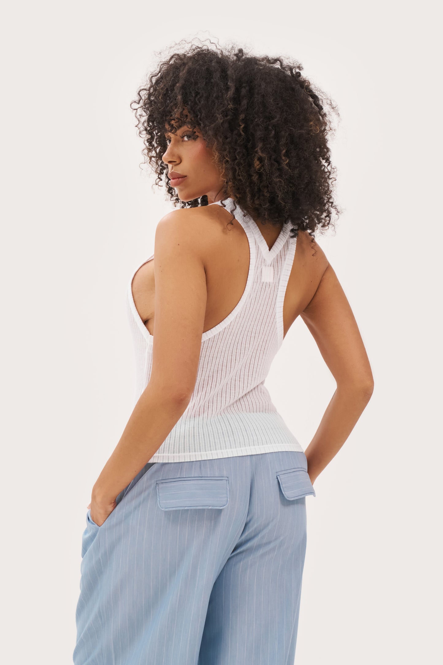 Semi Sheer Y Back Vest - White