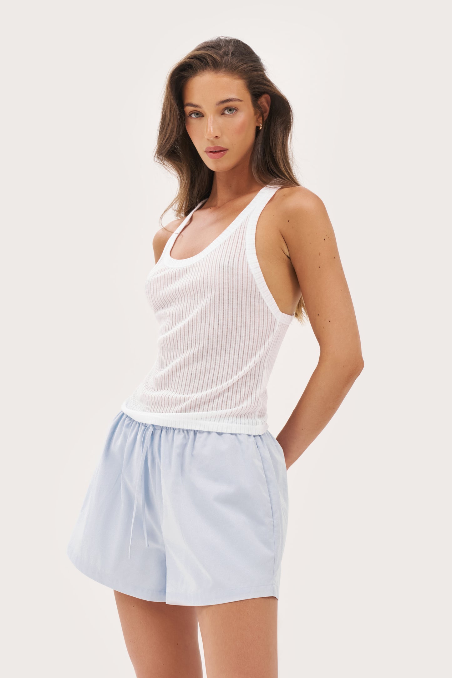 Semi Sheer Y Back Vest - White