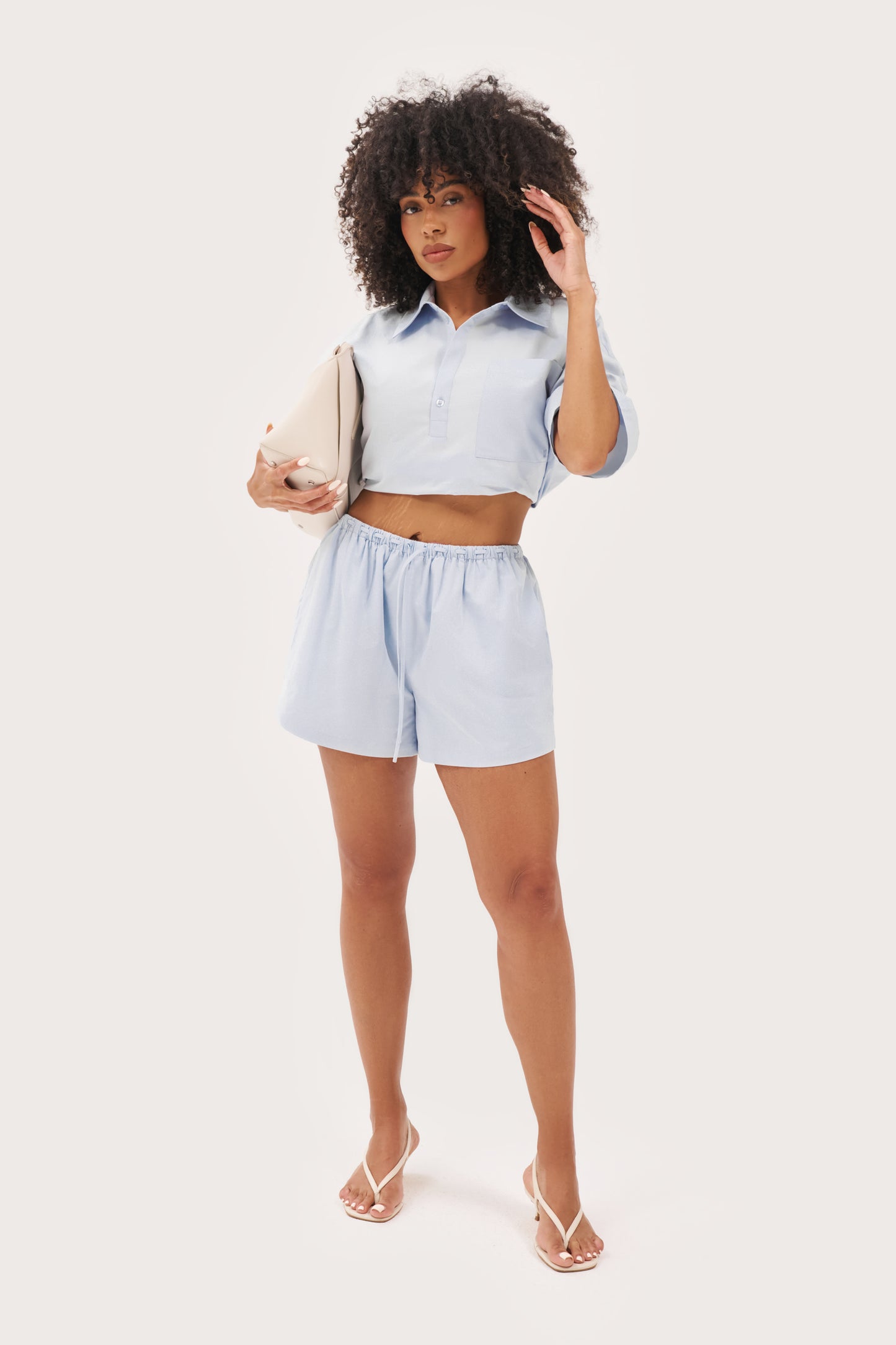 Tie-Up Poplin Shorts - Pale Blue