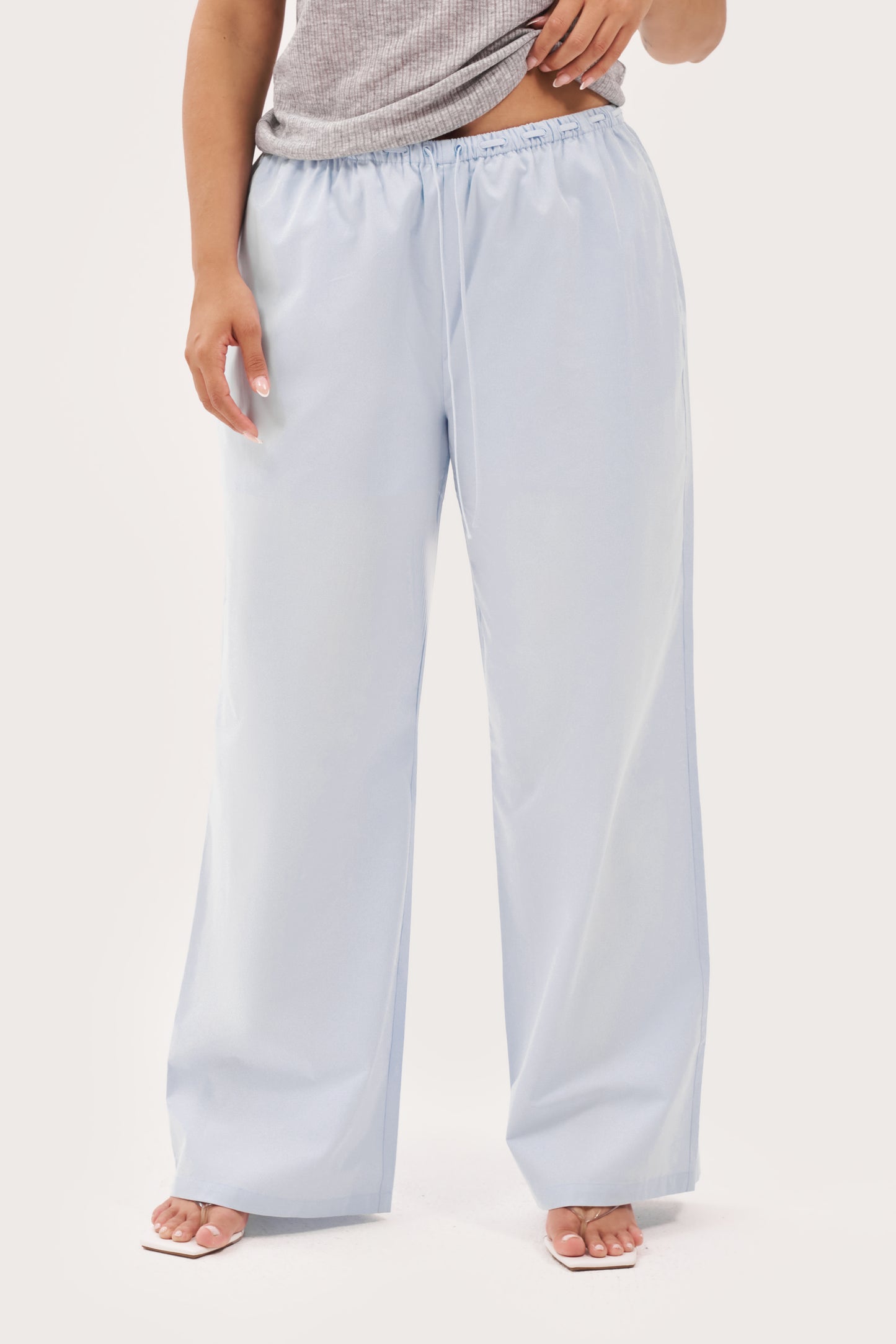 Tie-Up Poplin Pants - Pale Blue