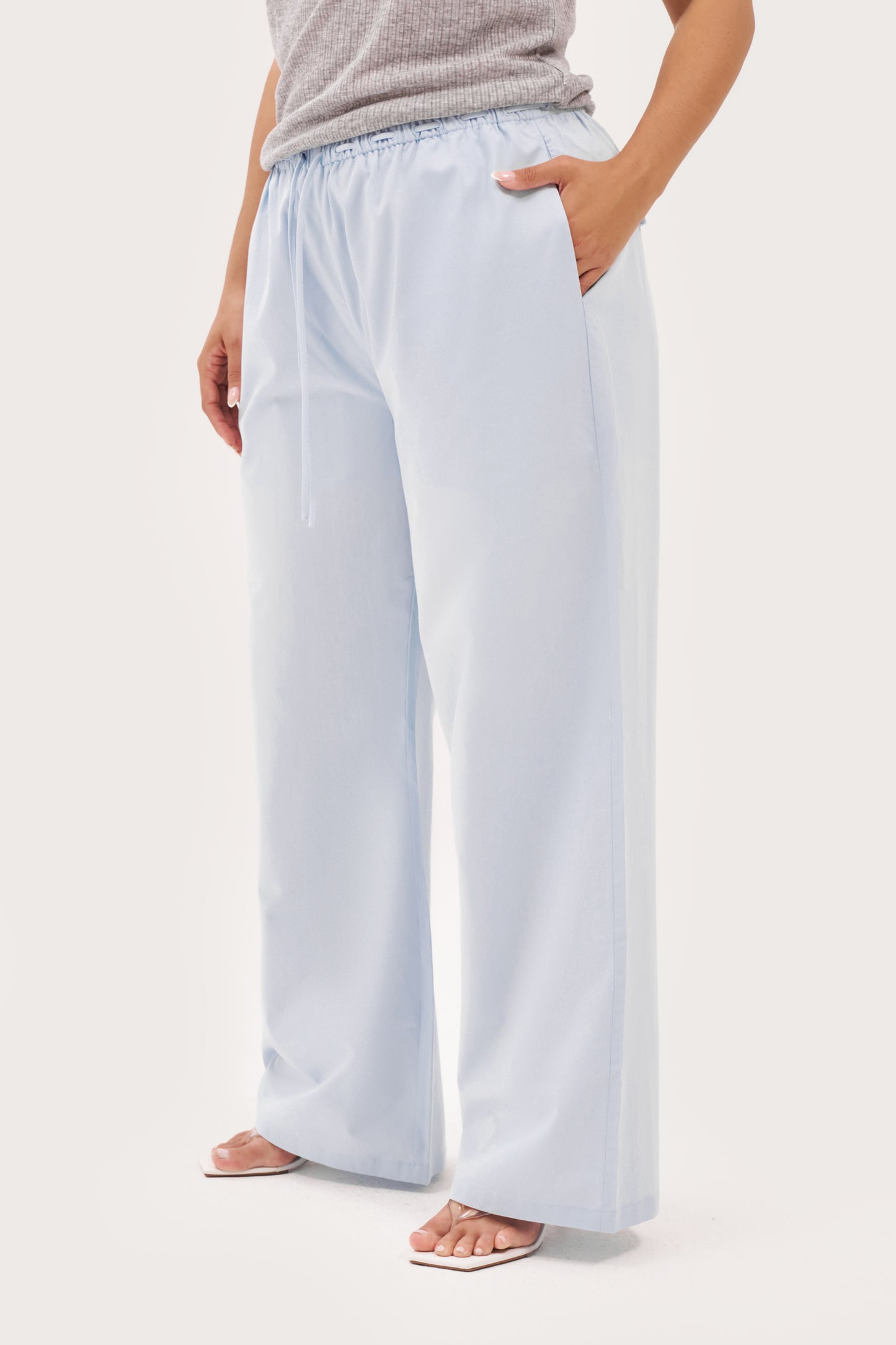 Tie-Up Poplin Pants - Pale Blue