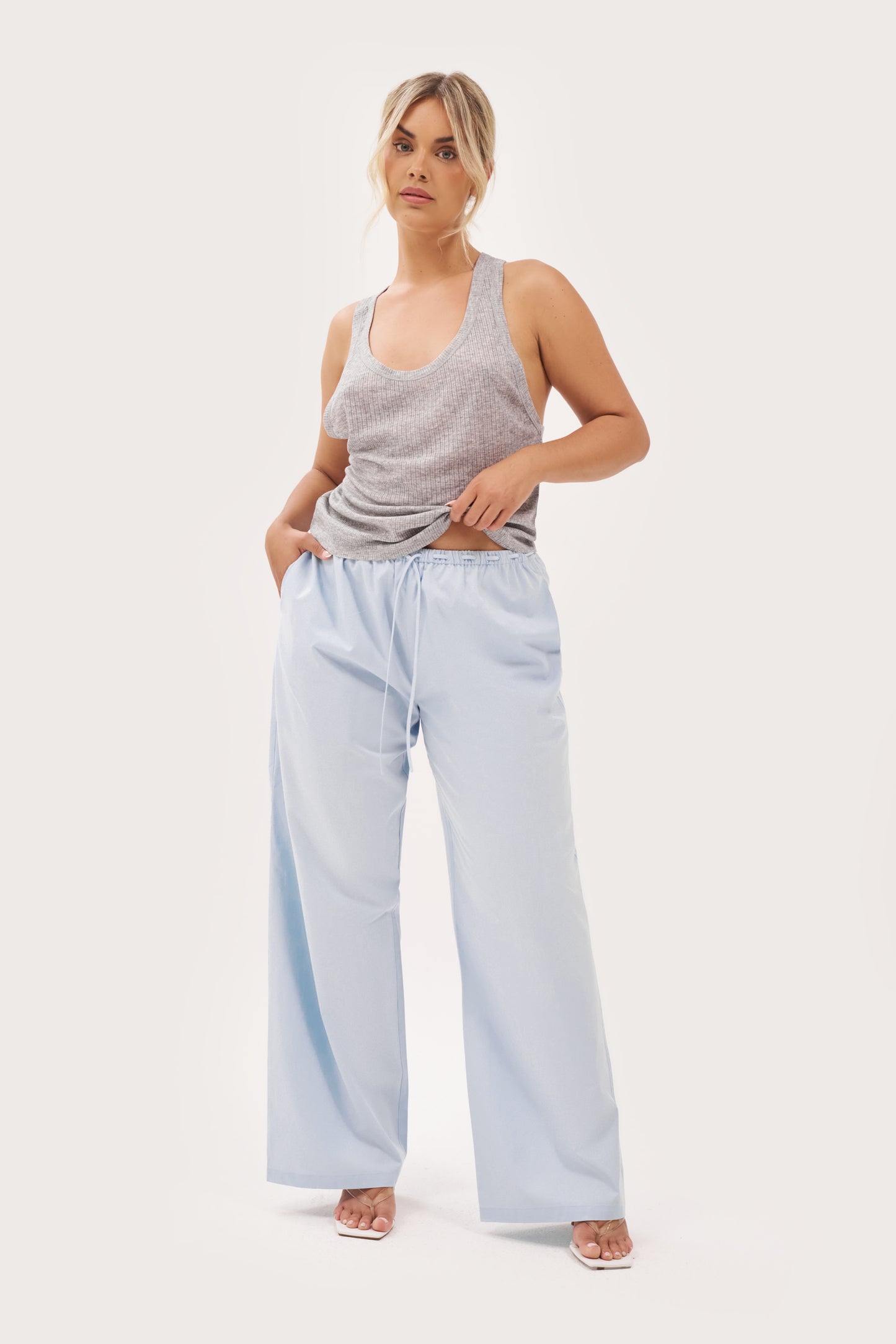 Tie-Up Poplin Pants - Pale Blue