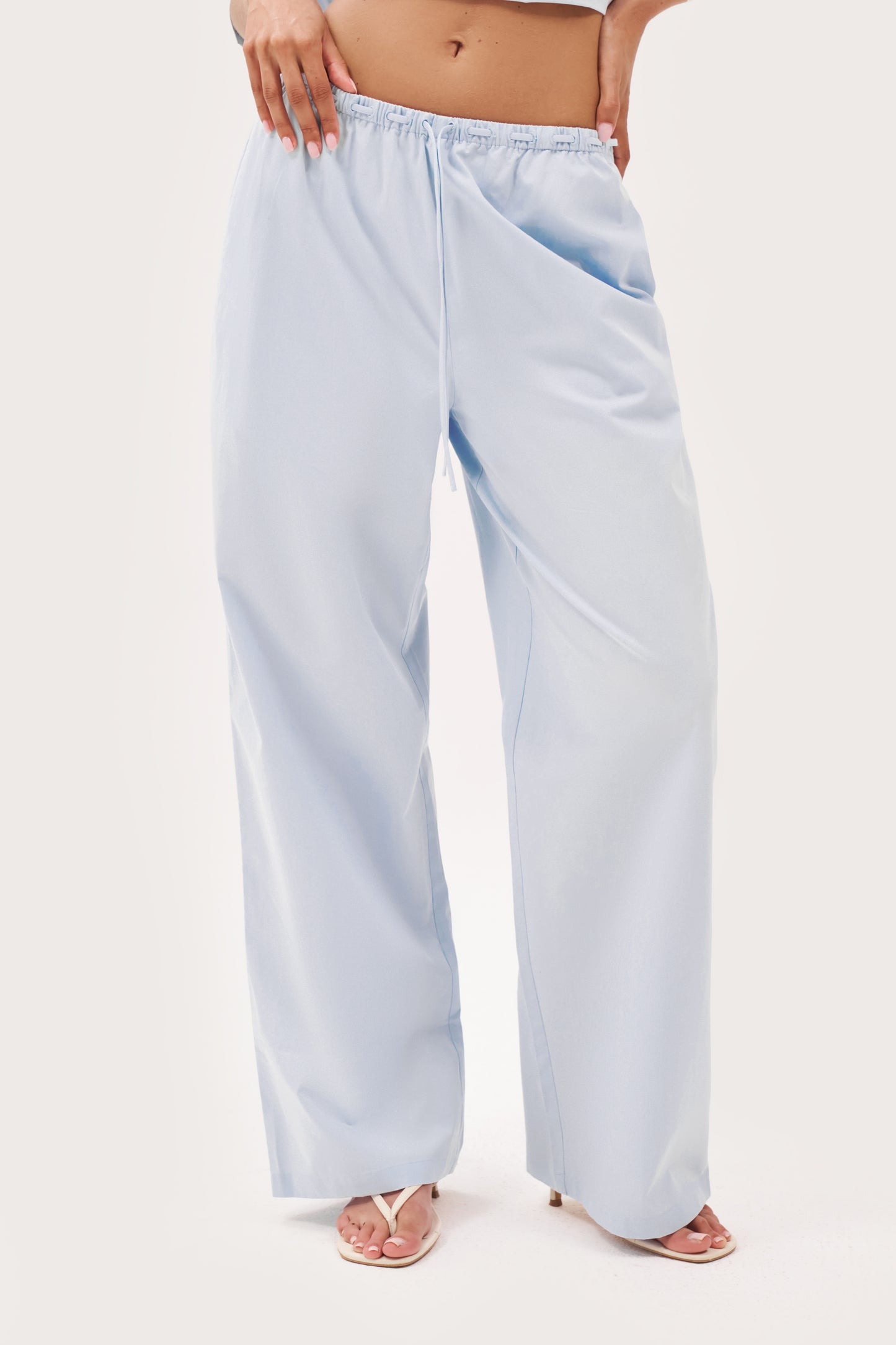 Tie-Up Poplin Pants - Pale Blue