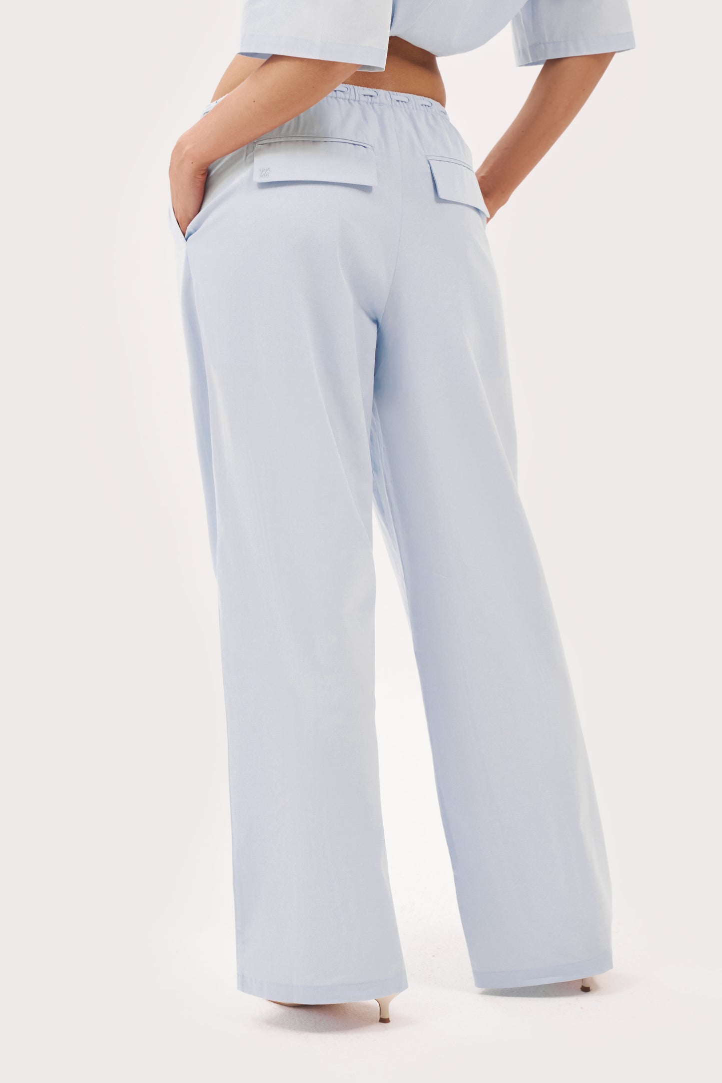 Tie-Up Poplin Pants - Pale Blue