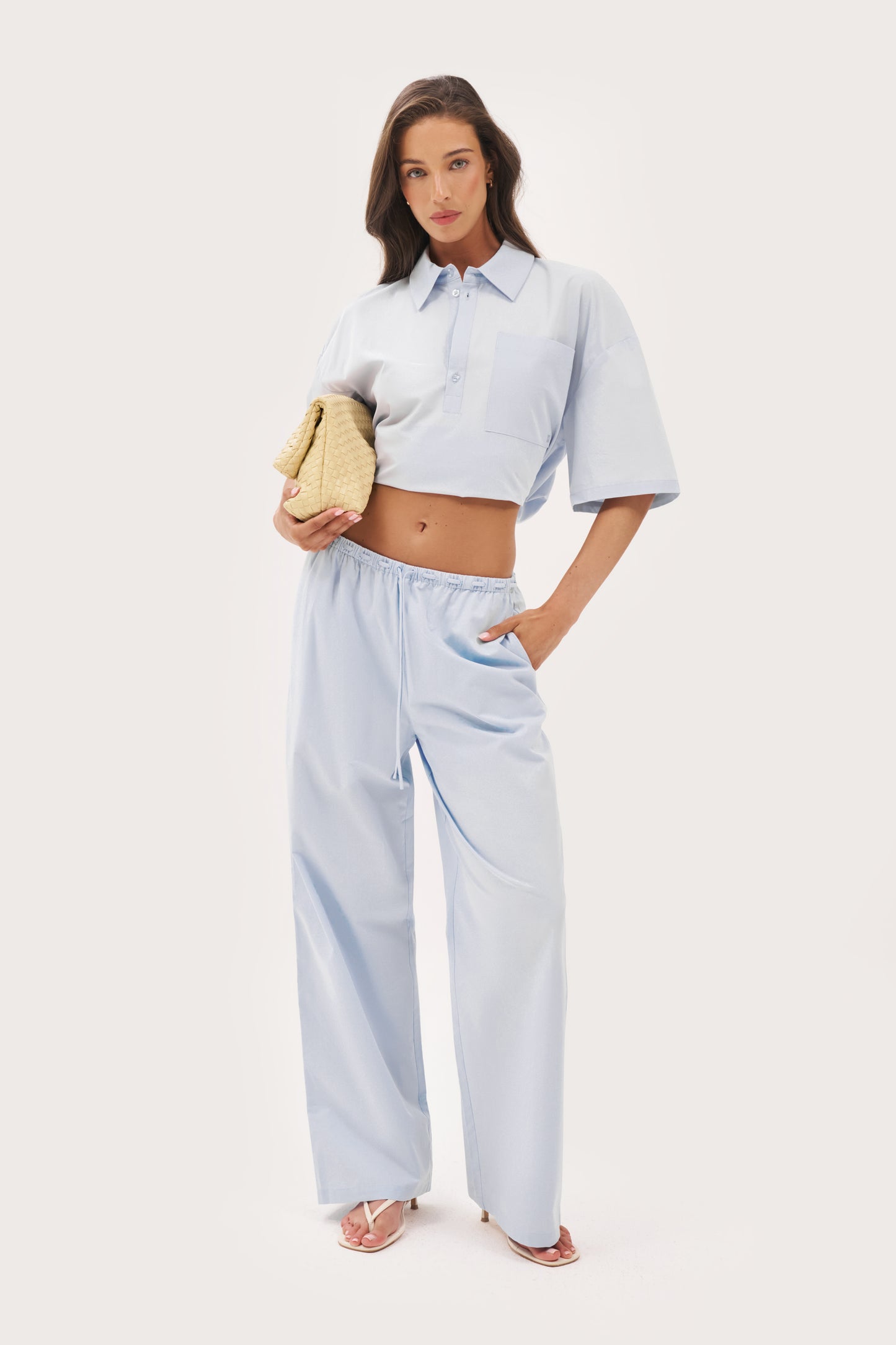 Tie-Up Poplin Pants - Pale Blue