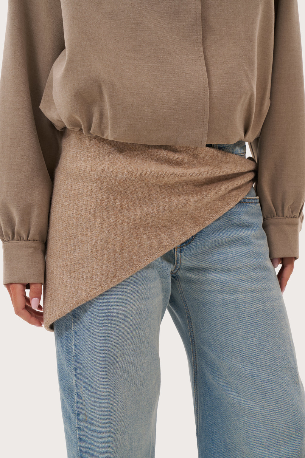 Knitted 2-in-1 Tie Scarf - Beige