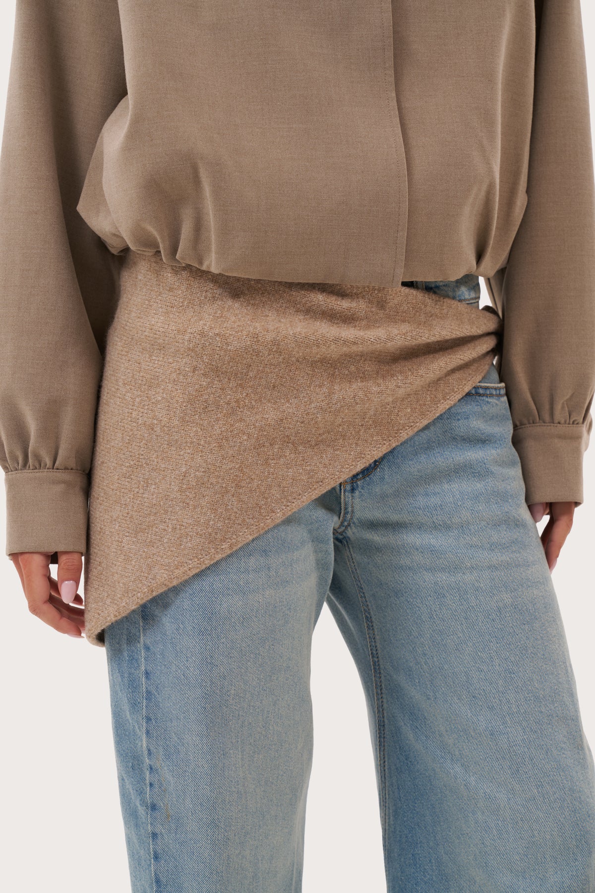 Knitted 2-in-1 Tie Scarf - Beige