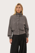 Stand Collar Knitted Jacket - Dark Grey