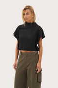 Folded Collar Knit Top - Black