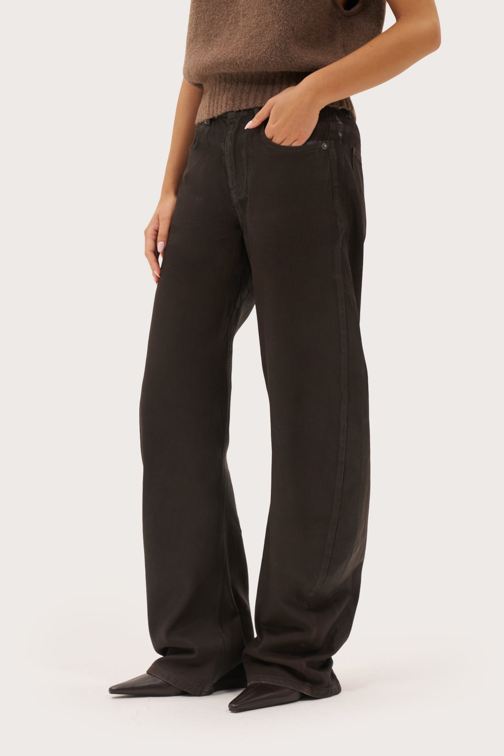 Waxed Stacked Jeans - Brown