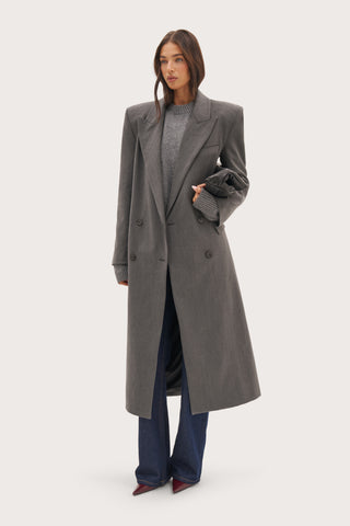 Mae Herringbone Long Coat - Grey