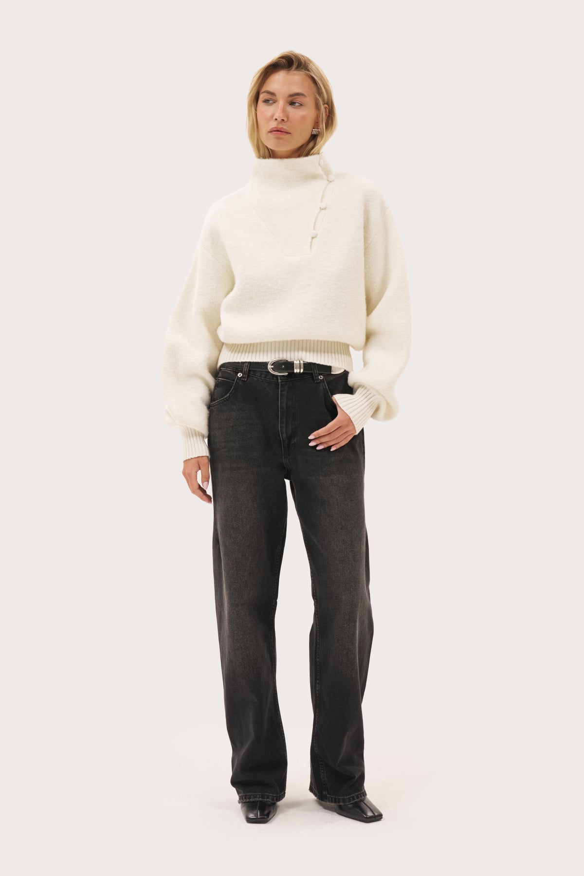 Slouch Button Collar Jumper - Off White