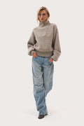 Slouch Button Collar Jumper - Beige