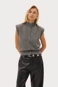 Button Through Knit Top - Grey