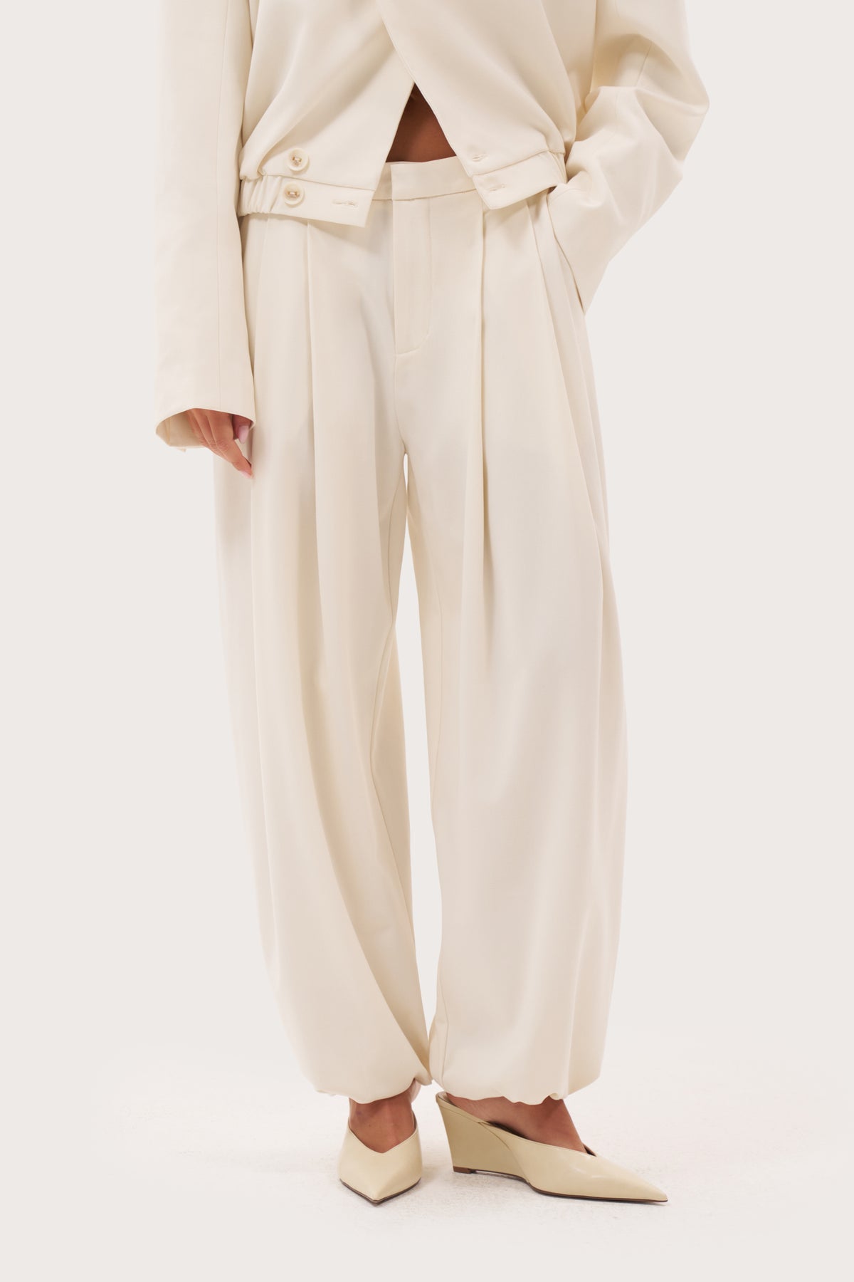 Cuffed Tailored Trousers - Cream