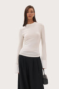 Cuffed Sheer Top - White